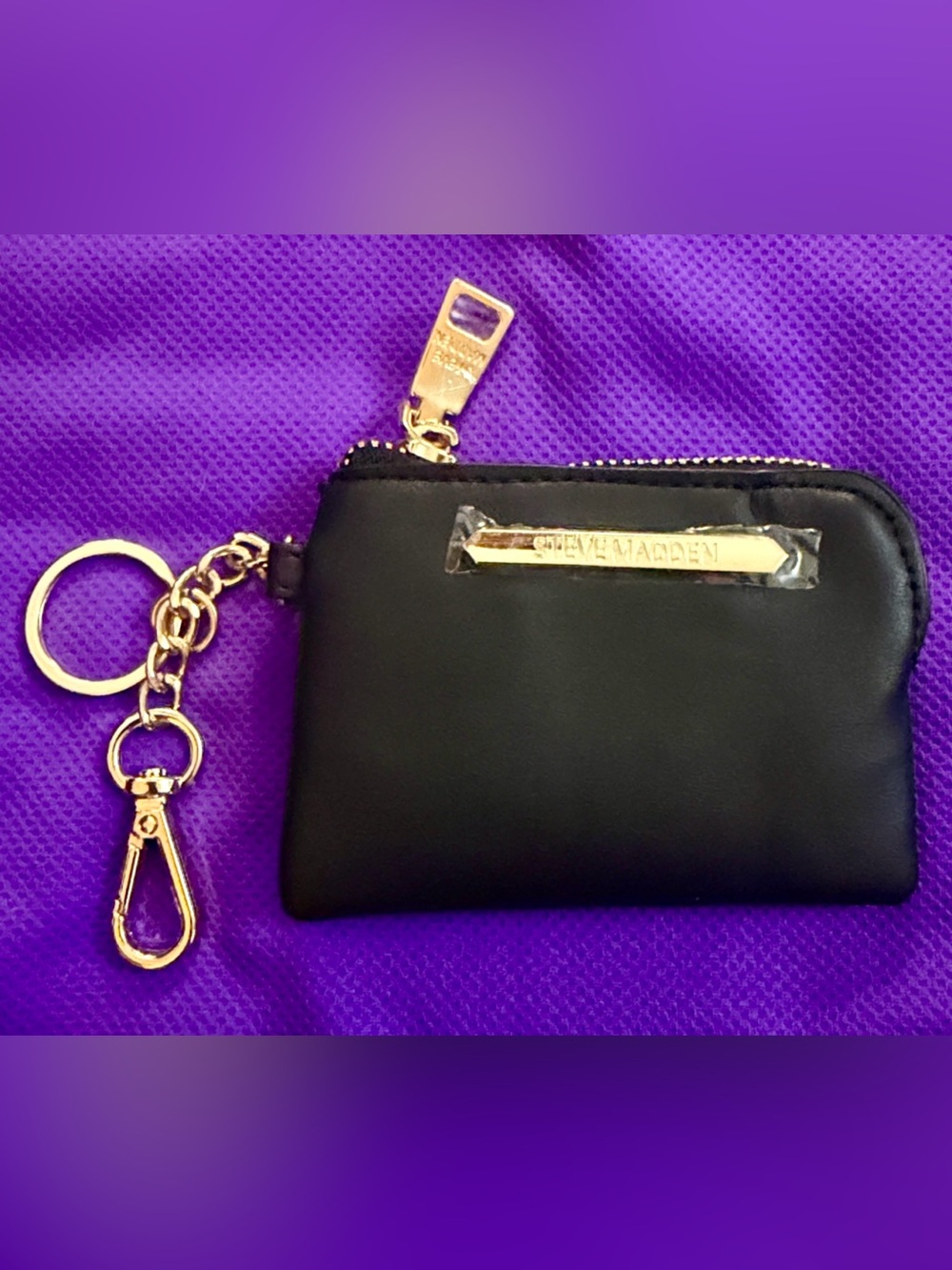 Steve Madden Black Leather Wristlet with Gold Accents